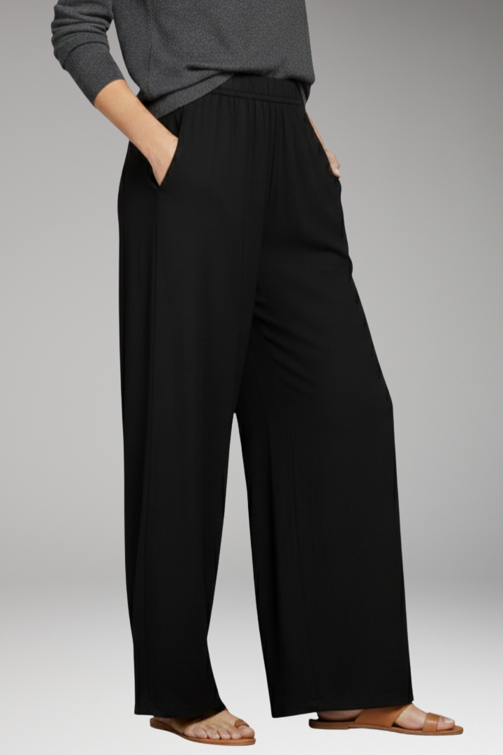 Women's Tapered Trousers with Elastic Waist and Side Pockets