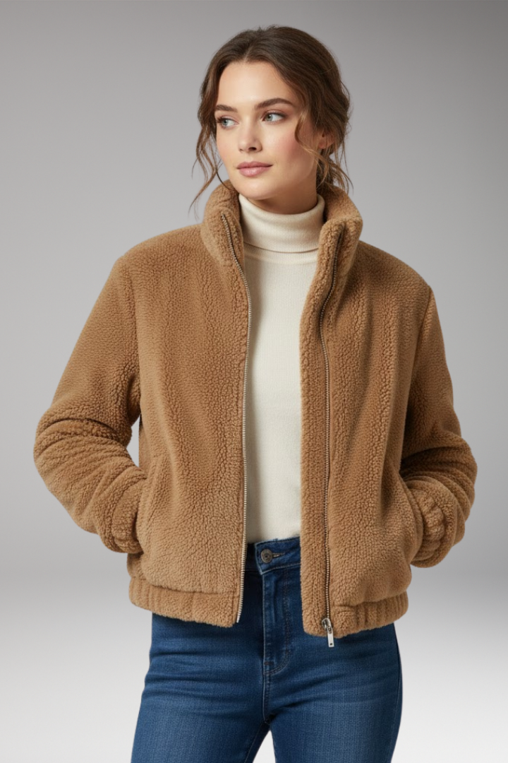 Women’s Teddy Bomber Jacket with Front Zip