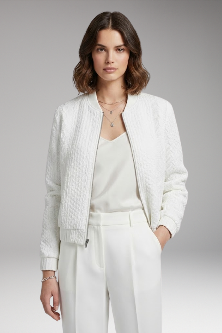 Women’s Textured Bomber Jacket with Stand Collar