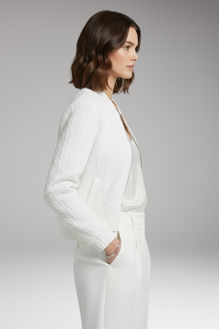 Women’s Textured Bomber Jacket with Stand Collar