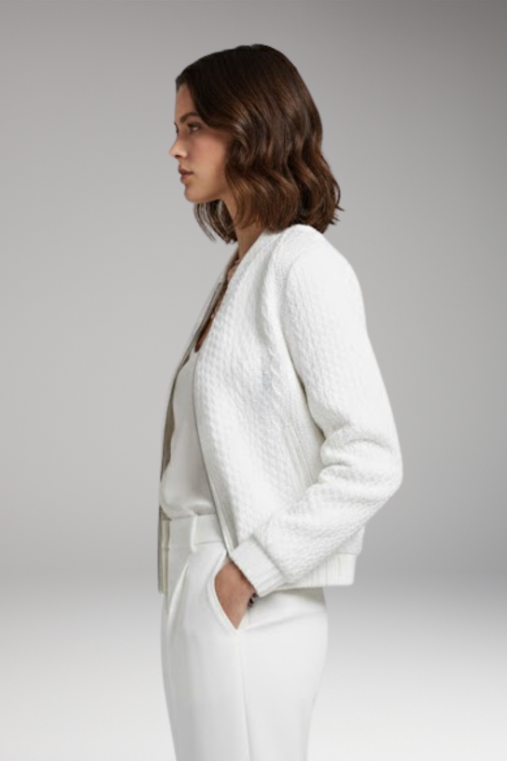 Women’s Textured Bomber Jacket with Stand Collar