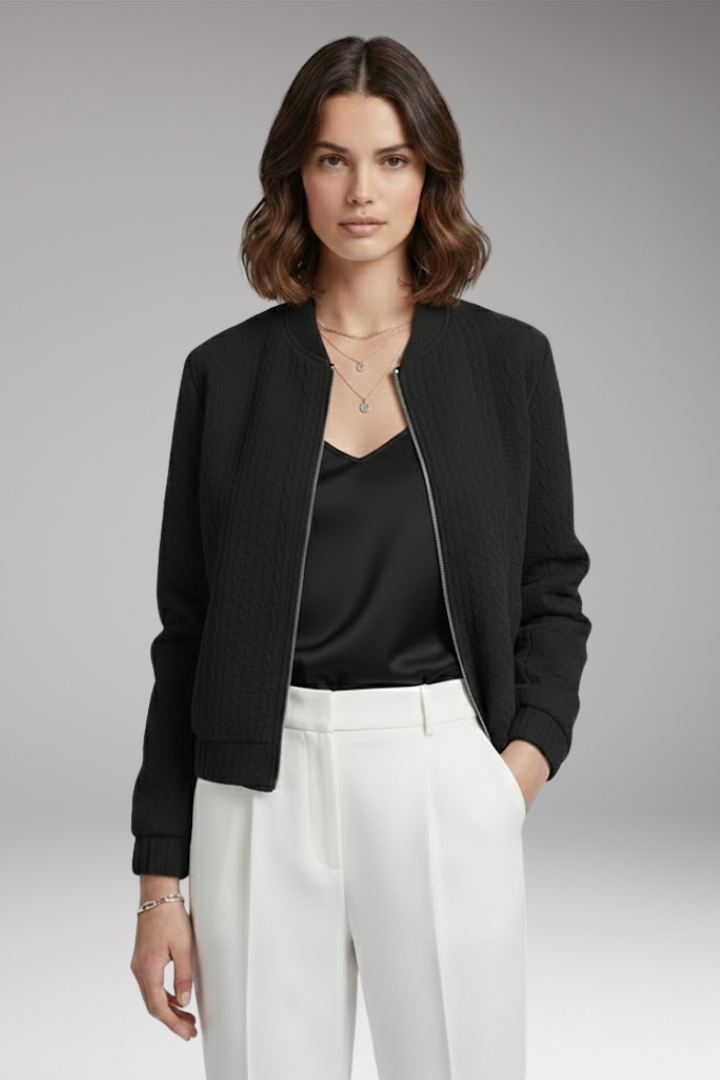 Women’s Textured Bomber Jacket with Stand Collar