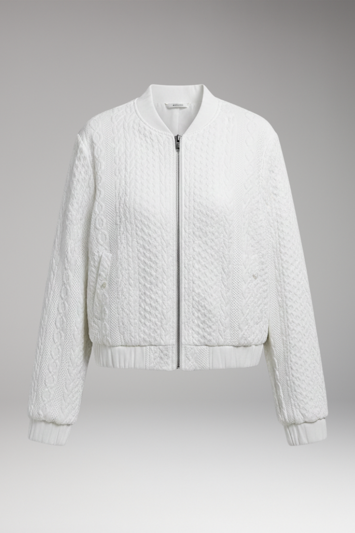 Women’s Textured Bomber Jacket with Stand Collar