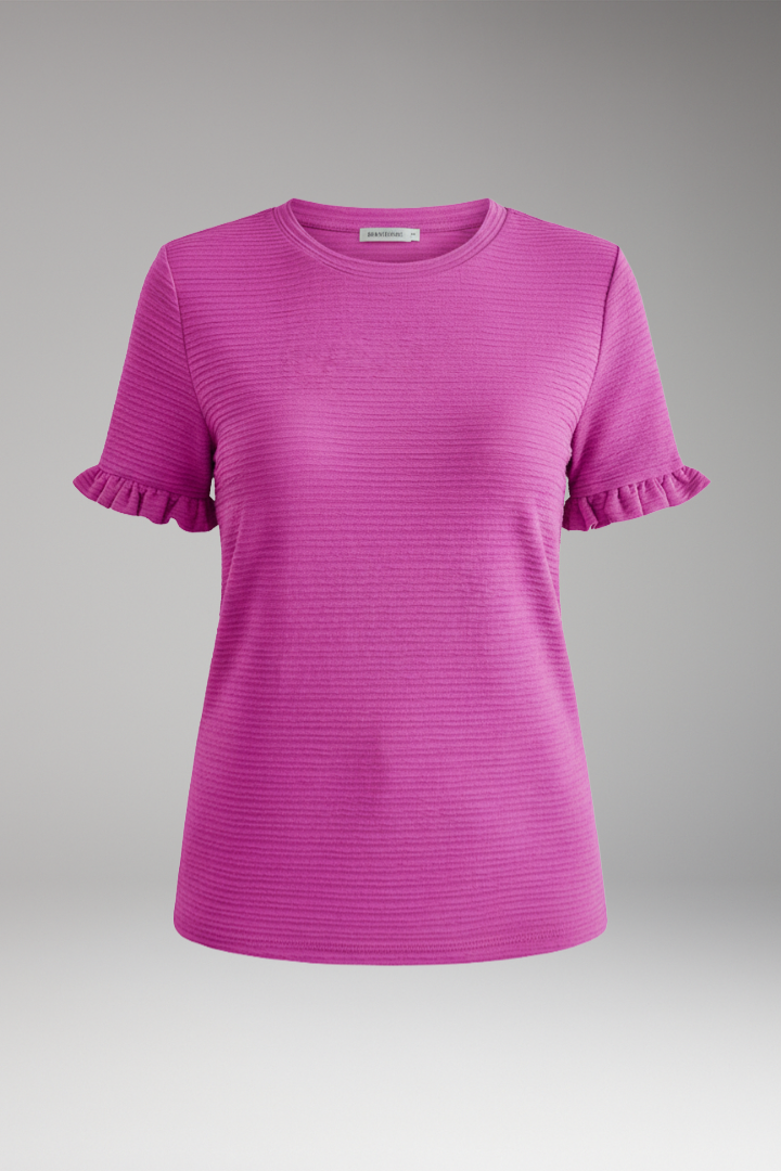 Women's Textured T-Shirt with Round Neck and Ruffle Sleeves