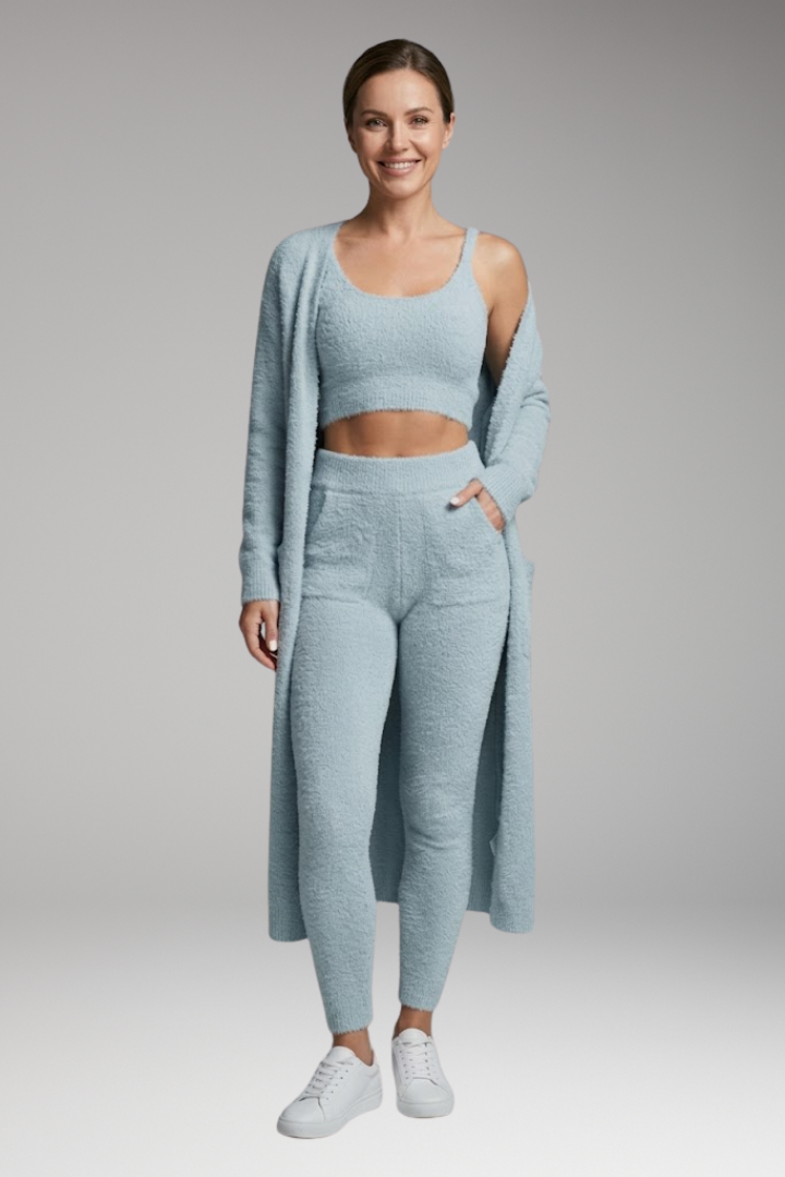 Women's Three Piece Set with Cardigan and Trousers