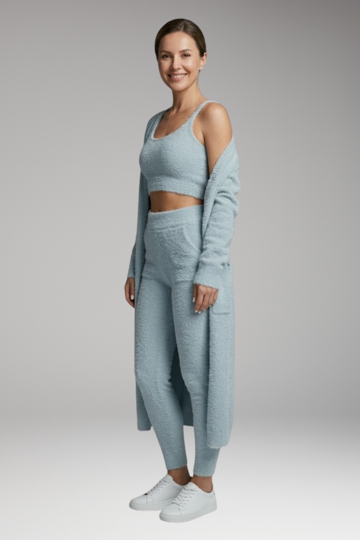 Women's Three Piece Set with Cardigan and Trousers