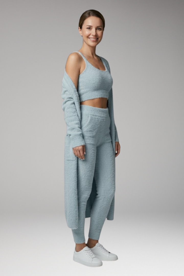 Women's Three Piece Set with Cardigan and Trousers