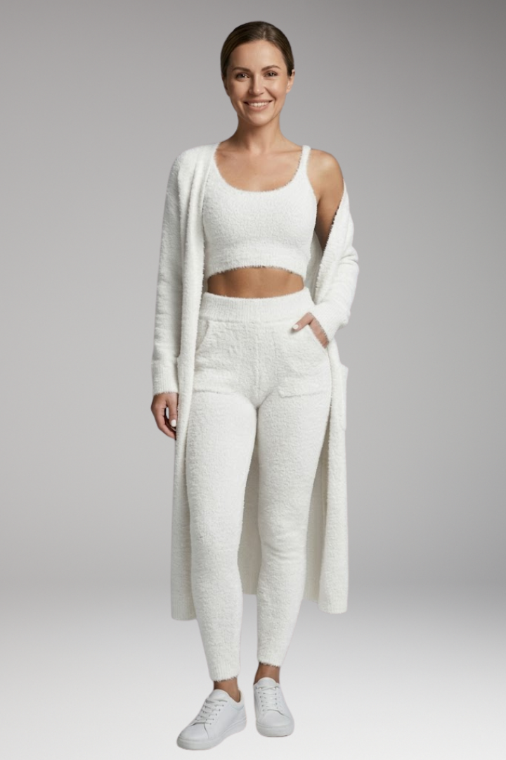 Women's Three Piece Set with Cardigan and Trousers