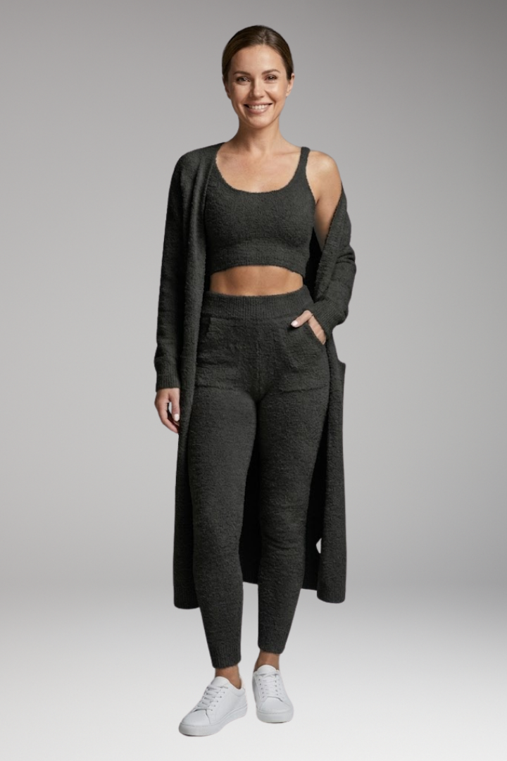 Women's Three Piece Set with Cardigan and Trousers