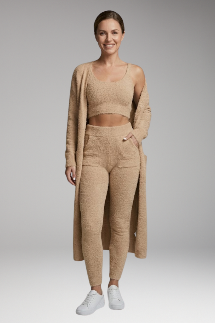 Women's Three Piece Set with Cardigan and Trousers