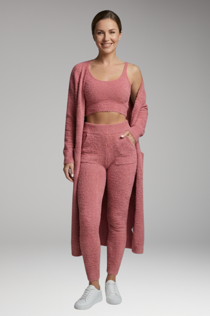 Women's Three Piece Set with Cardigan and Trousers