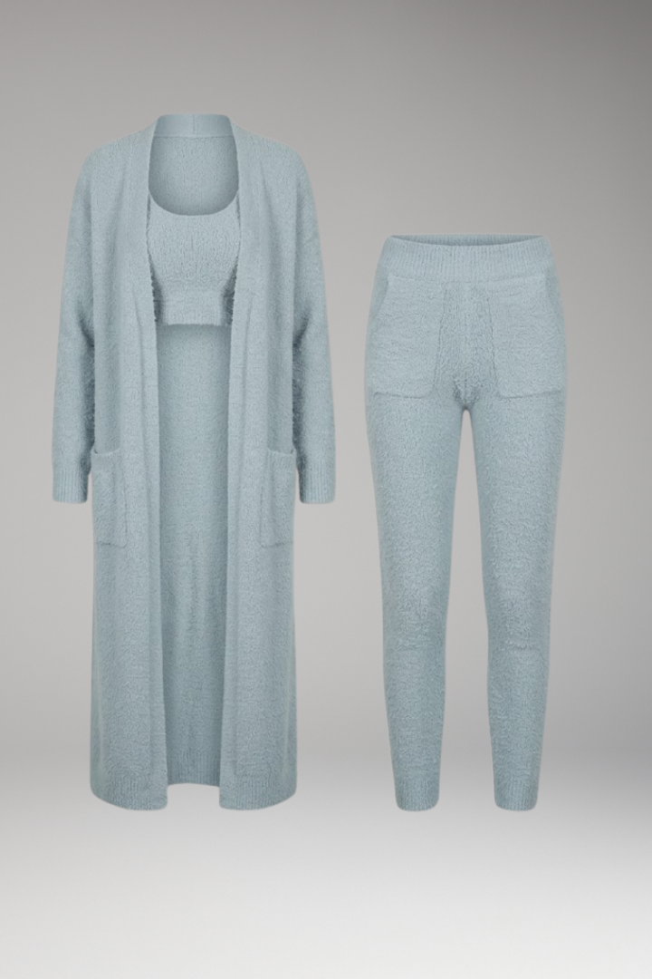 Women's Three Piece Set with Cardigan and Trousers