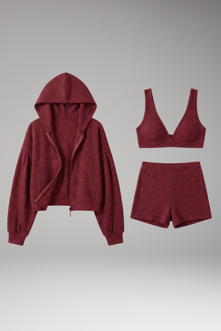 Women's Three Piece Set with Hoodie and Shorts
