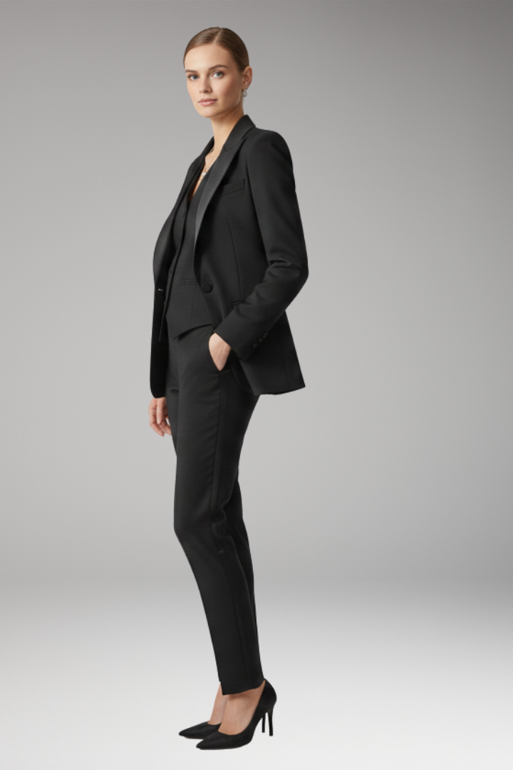 Women’s Three Piece Suit Set with Notched Jacket and Straight Trousers