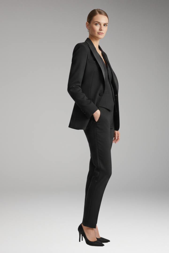 Women’s Three Piece Suit Set with Notched Jacket and Straight Trousers