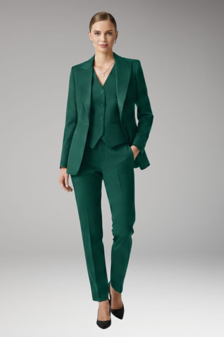 Women’s Three Piece Suit Set with Notched Jacket and Straight Trousers