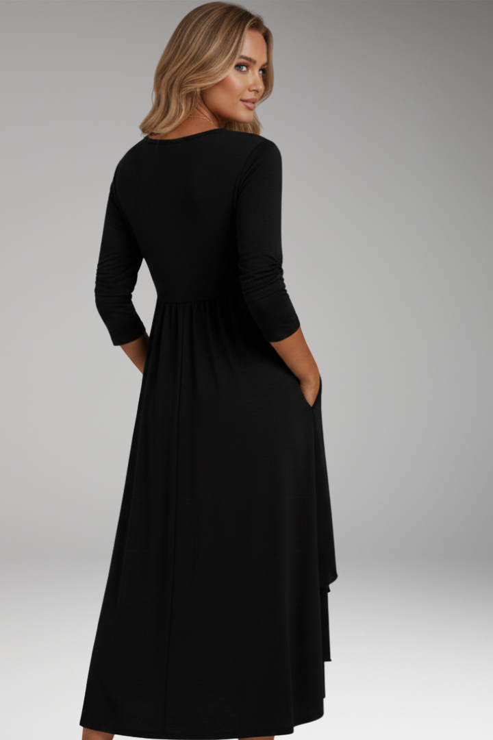 Women's Tiered Midi Dress with Heart Ring and Long Sleeves