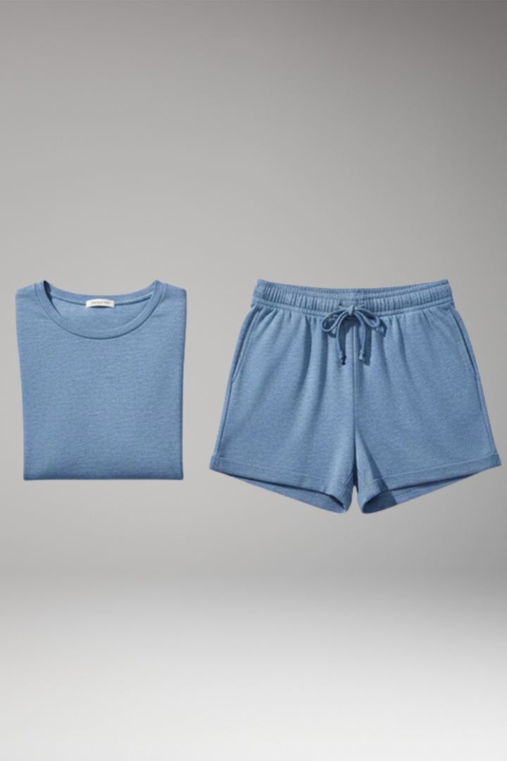Women's Top and Shorts Set with Drawstring and Short Sleeves