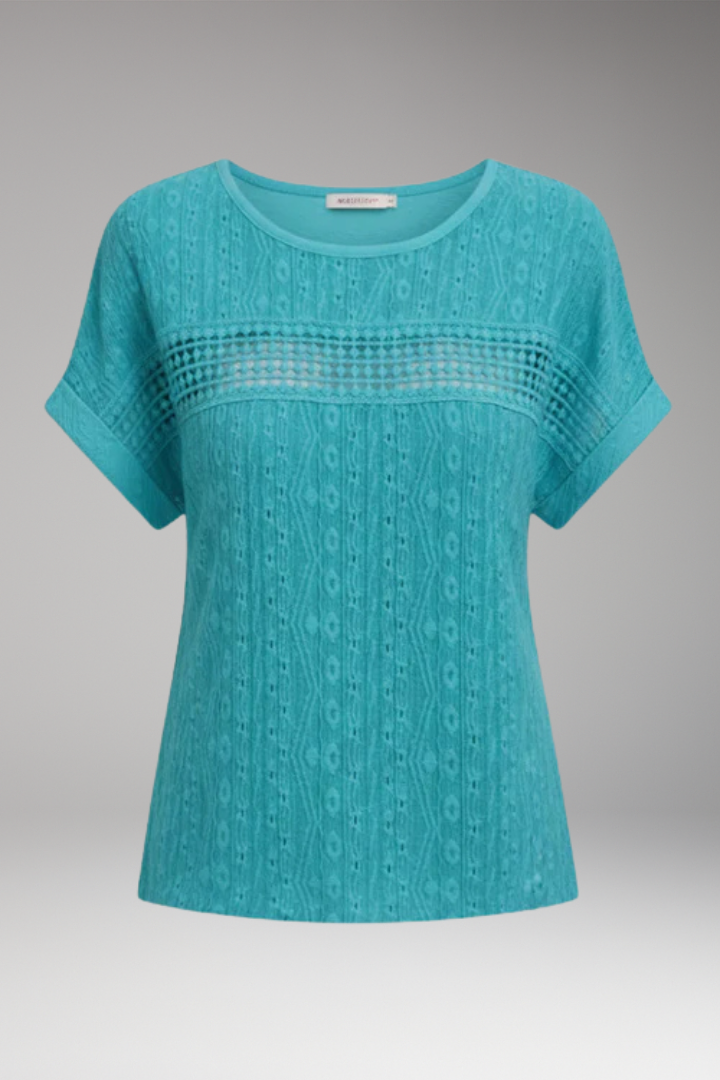 Women's Top with Batwing Sleeves and Cutout Lace Neckline