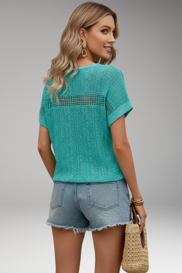 Women's Top with Batwing Sleeves and Cutout Lace Neckline