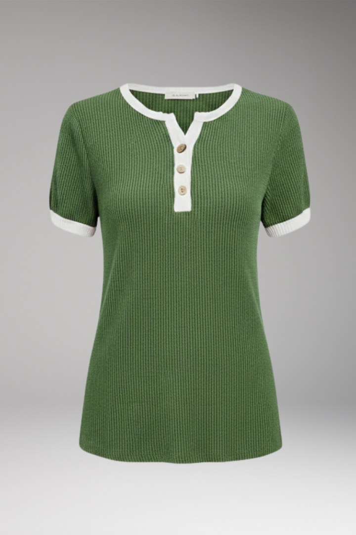 Women’s Top with Button Placket and Short Sleeves