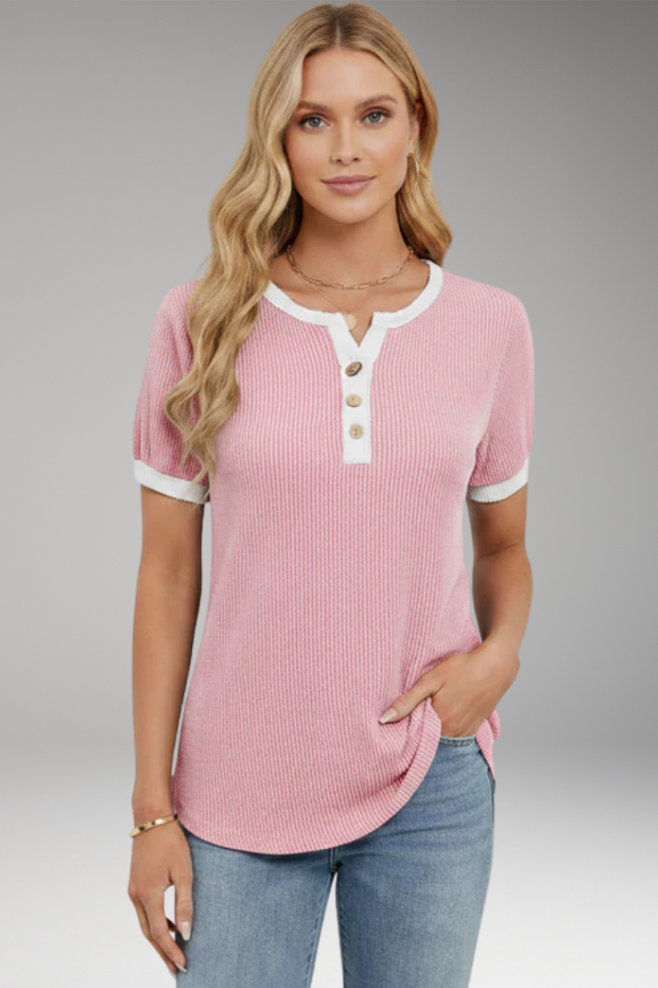 Women’s Top with Button Placket and Short Sleeves