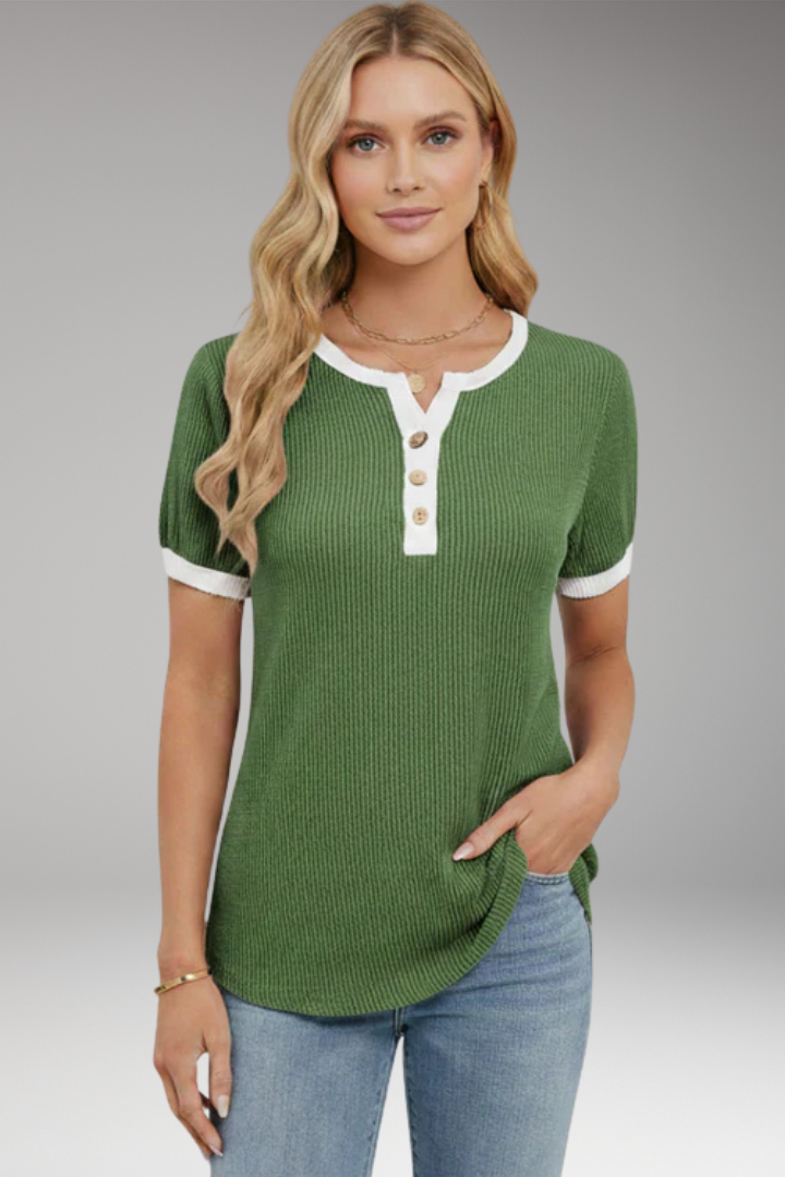 Women’s Top with Button Placket and Short Sleeves
