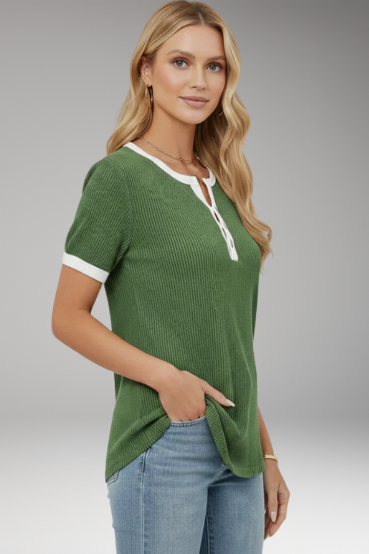 Women’s Top with Button Placket and Short Sleeves