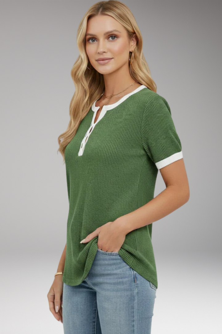 Women’s Top with Button Placket and Short Sleeves