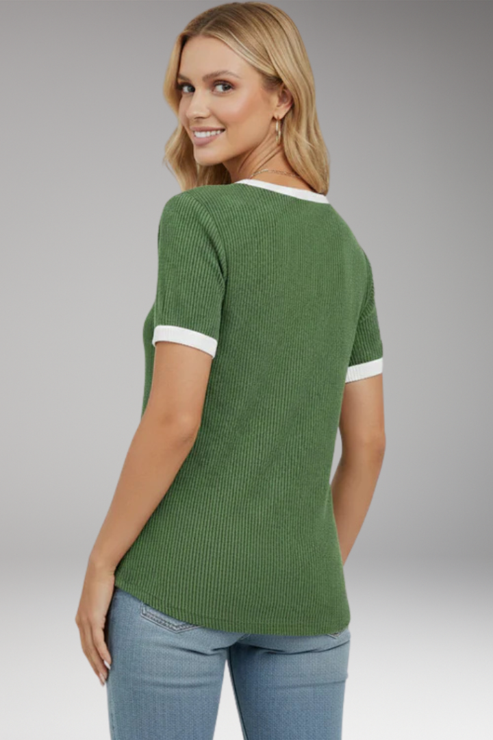 Women’s Top with Button Placket and Short Sleeves