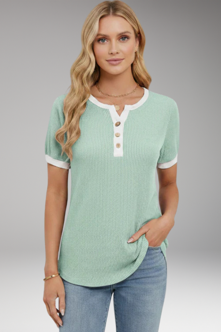 Women’s Top with Button Placket and Short Sleeves