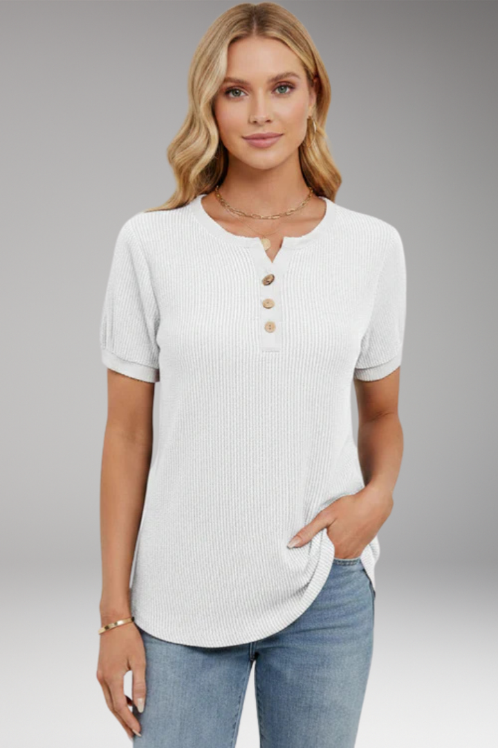 Women’s Top with Button Placket and Short Sleeves
