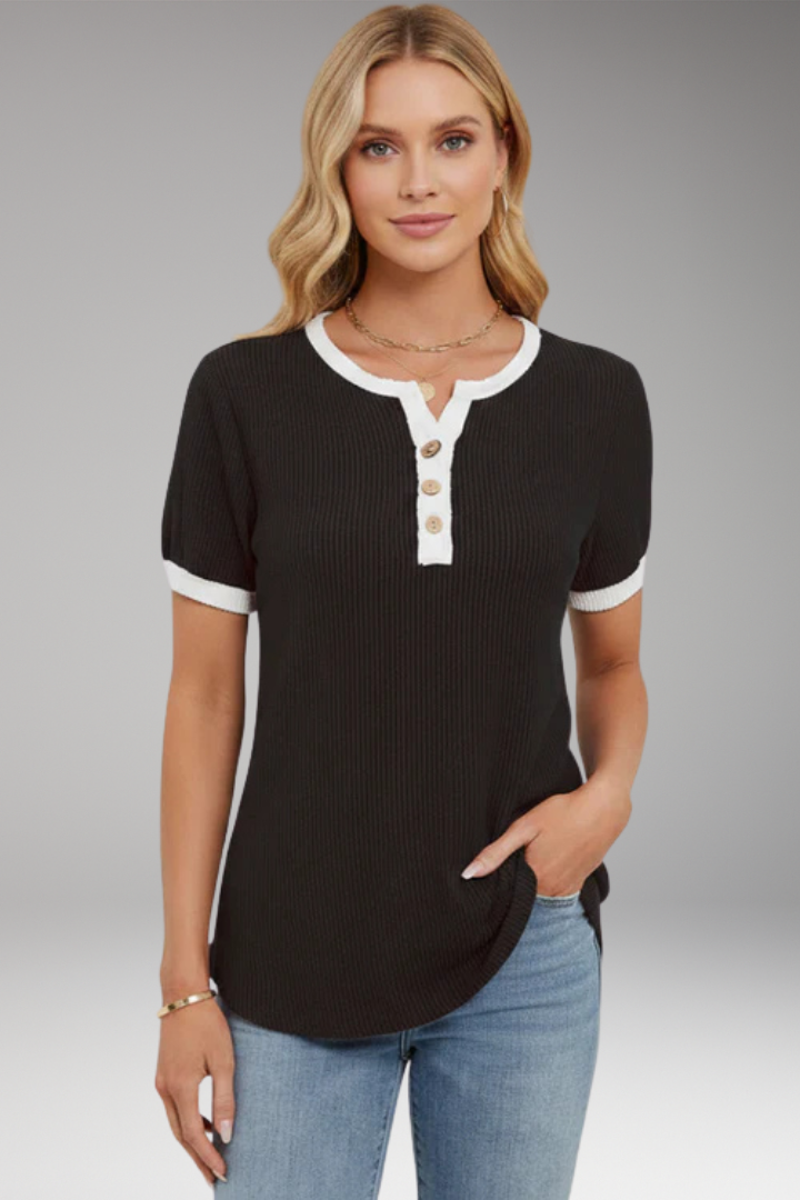 Women’s Top with Button Placket and Short Sleeves