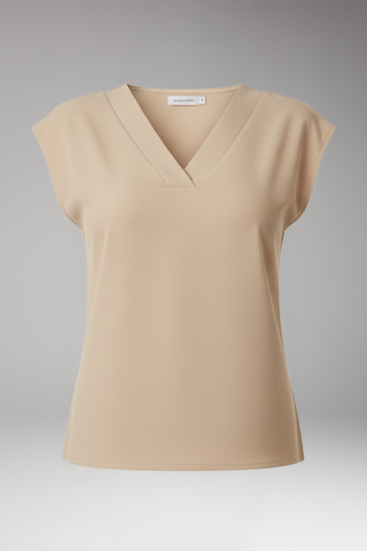 Women's Top with Cap Sleeves and V Neck