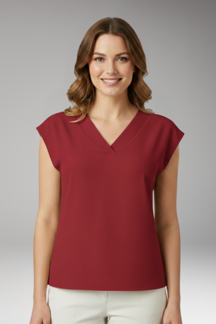 Women's Top with Cap Sleeves and V Neck