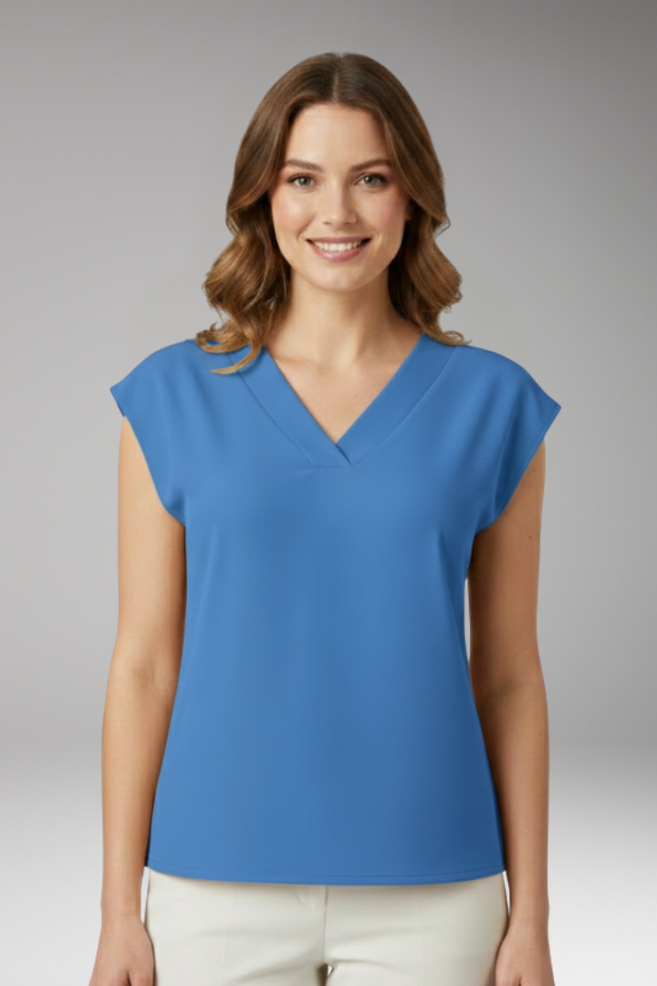 Women's Top with Cap Sleeves and V Neck