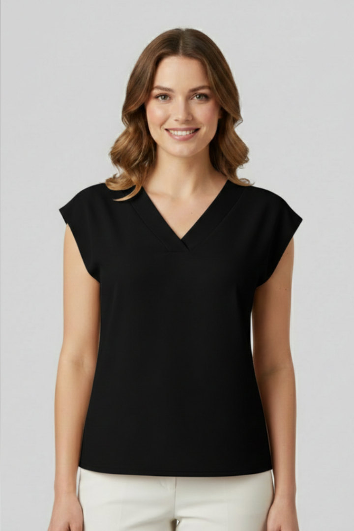 Women's Top with Cap Sleeves and V Neck
