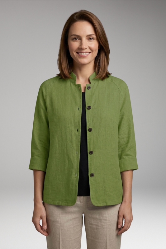 Women's Top with Front Fastening and Plain Woven Surface