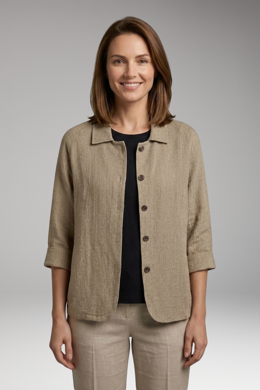 Women's Top with Front Fastening and Plain Woven Surface