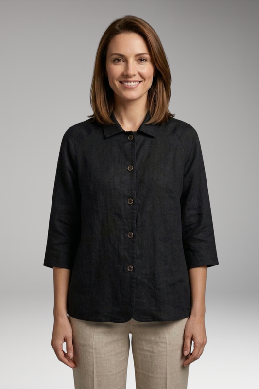 Women's Top with Front Fastening and Plain Woven Surface