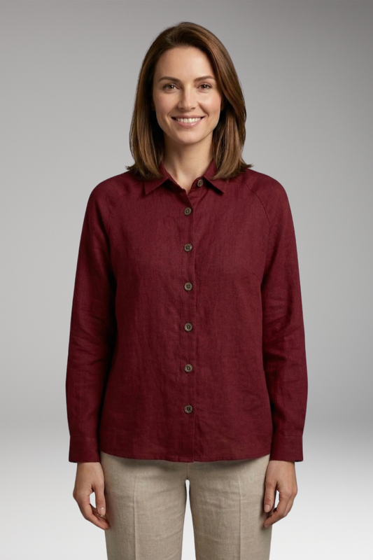 Women's Top with Front Fastening and Plain Woven Surface