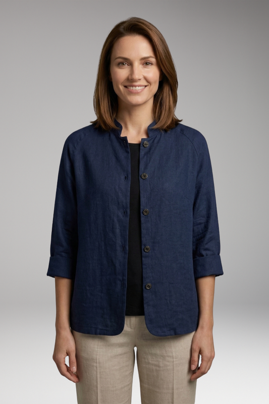 Women's Top with Front Fastening and Plain Woven Surface