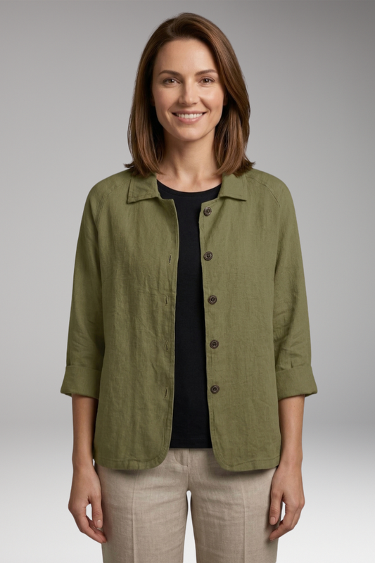 Women's Top with Front Fastening and Plain Woven Surface