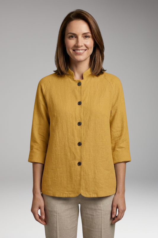 Women's Top with Front Fastening and Plain Woven Surface