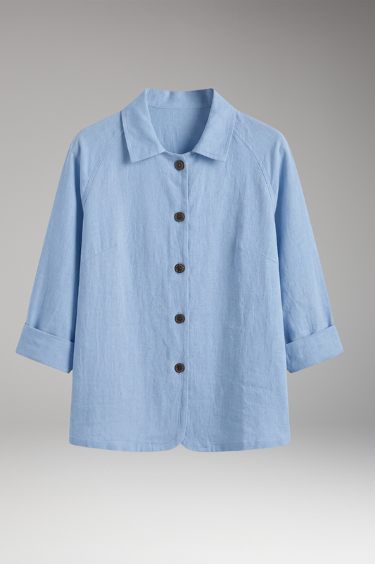 Women's Top with Front Fastening and Plain Woven Surface