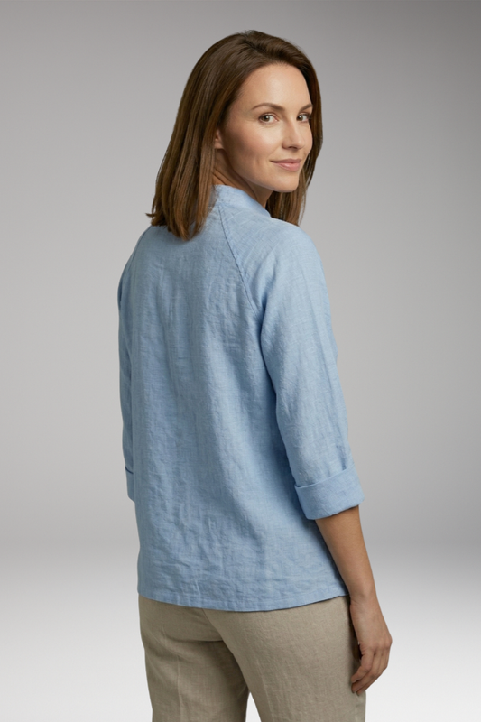 Women's Top with Front Fastening and Plain Woven Surface