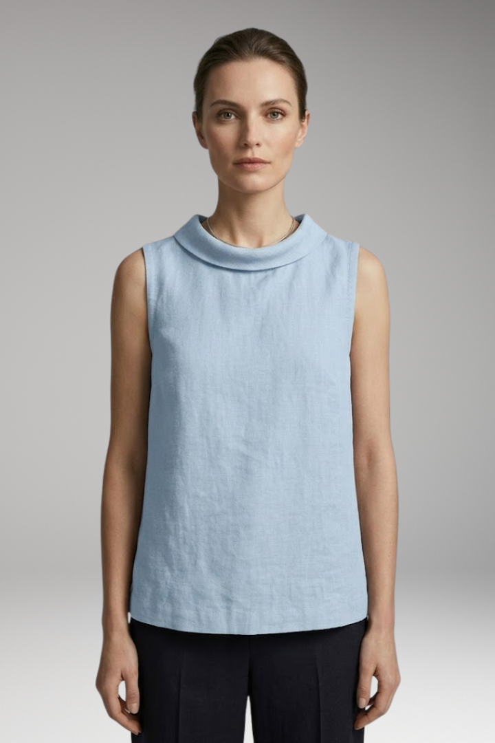 Women’s Top with Roll Collar and Sleeveless Design