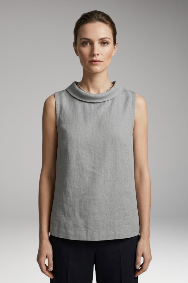 Women’s Top with Roll Collar and Sleeveless Design