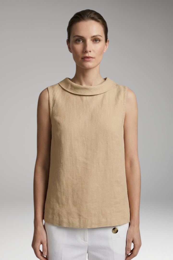 Women’s Top with Roll Collar and Sleeveless Design
