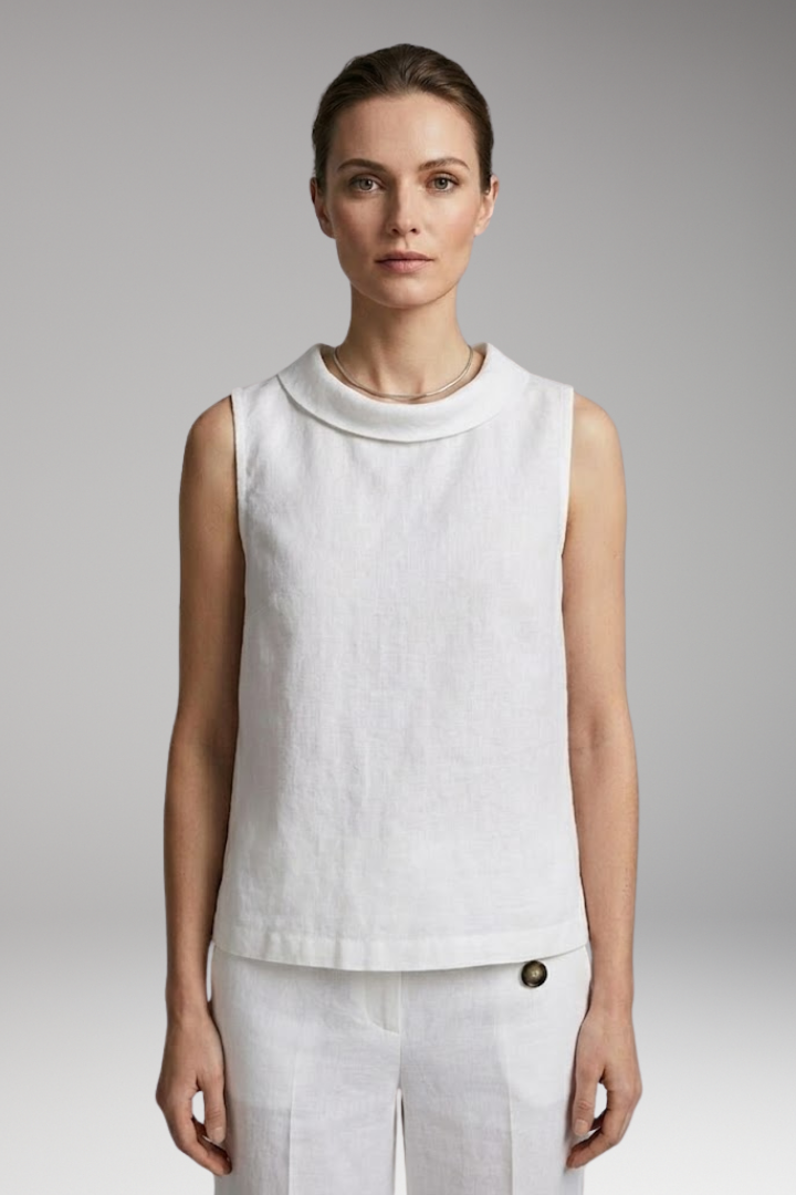 Women’s Top with Roll Collar and Sleeveless Design